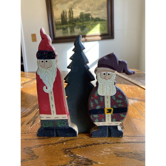 Vintage Christmas Handmade Wooden Santa & Tree Figurines - Picture 2 of 6